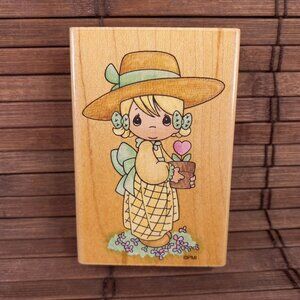 Stampendous Precious Moments Love Blooms Girl Flowers UM007 Rubber Stamp 1996